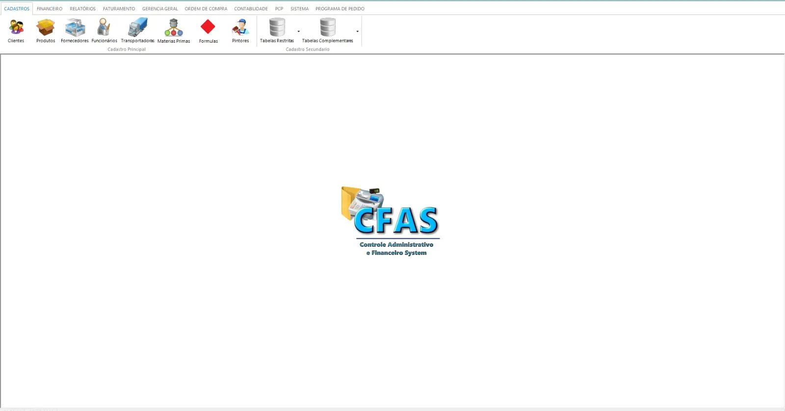 Tela do sistema ERP Corporativo na Nuvem
