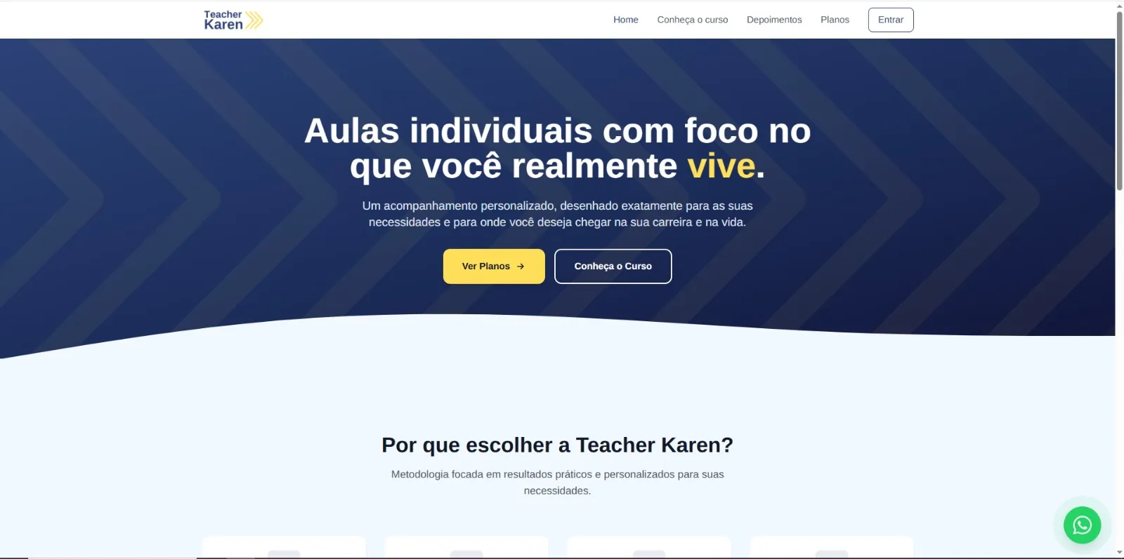 Tela do sistema Plataforma de Ensino Online (Teacher Karen)